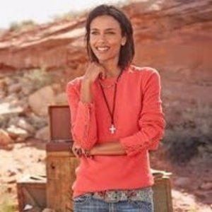 SUNDANCE Crewneck thermal shirt with velvet-trimmed cuffs